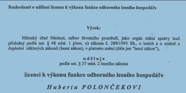 Licence k výkonu funkce odborného lesního hospodáře